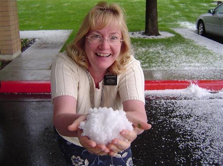 Julie plays with hail